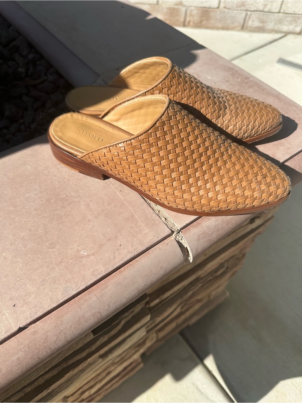 Nisolo Woven Slip-On Mules in Tan - Picture 2 of 6